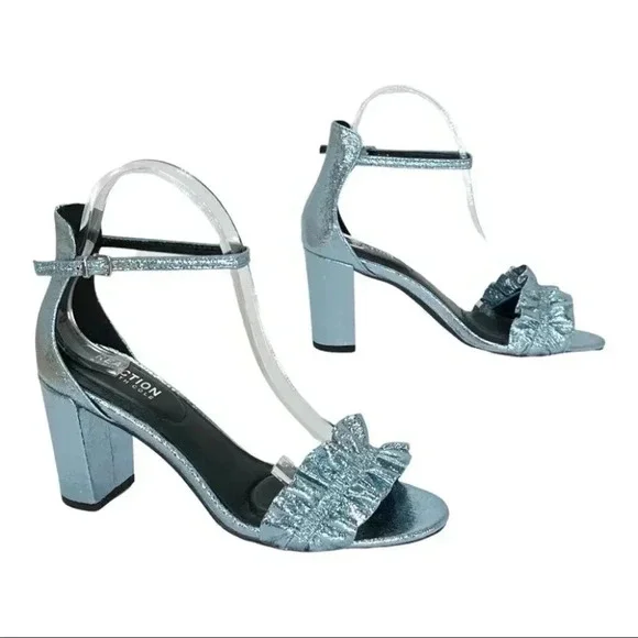 Kenneth Cole Reaction Rise Ruffle Metallic Storm Womens Heels Size 8M - Picture 13 of 16